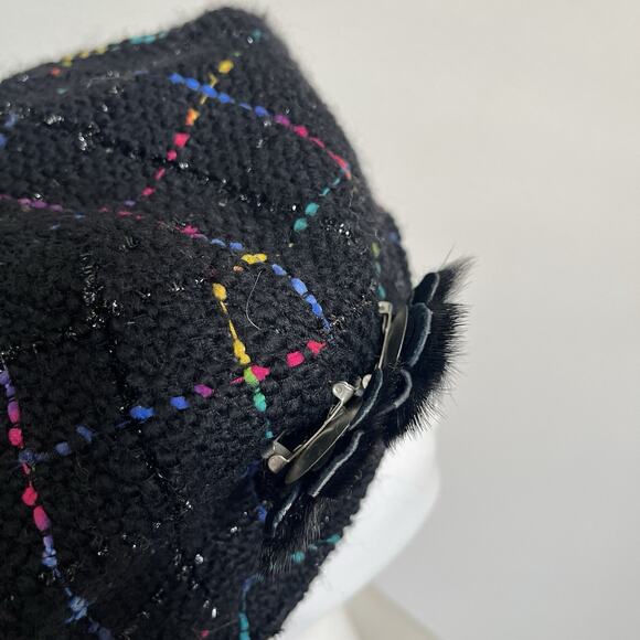 Misa Harada Millinery Tweed Beret Hat, colors, retro, two floral pins on side - Picture 7 of 11